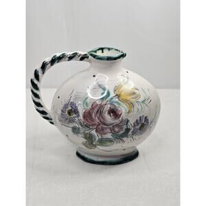 Vintage Ulmer Keramik Floral Pitcher Mid Century Pottery Germany #206